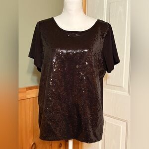 Ashley Stewart Black Sequin Short Sleeve T-Shirt size 14/16